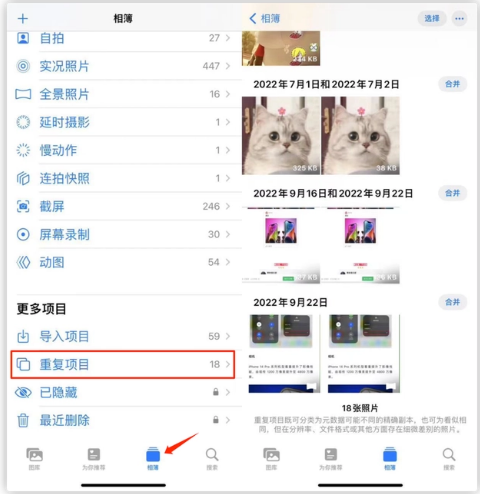光坡镇苹果手机维修分享iOS 16 中相册重复项目功能使用方法 